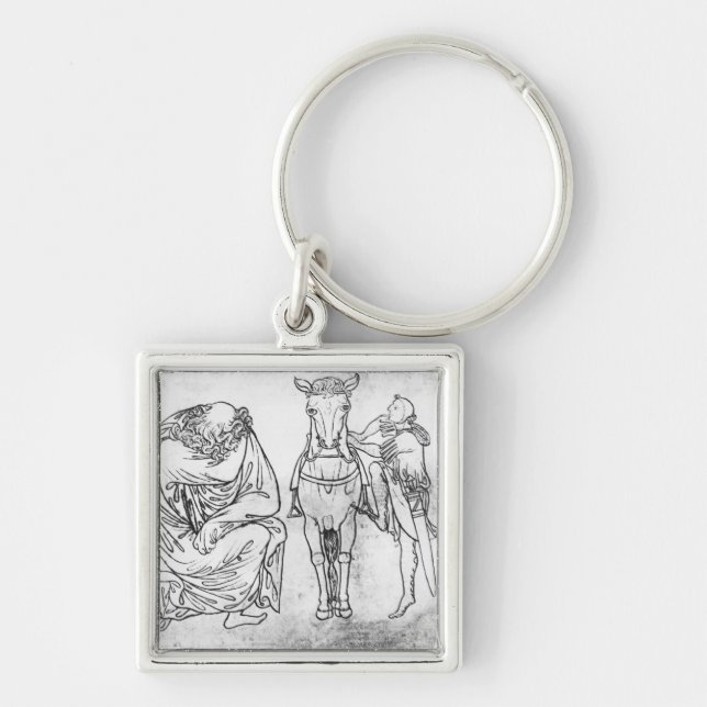 Man seated, Knight mounting his horse Key Ring (Front)