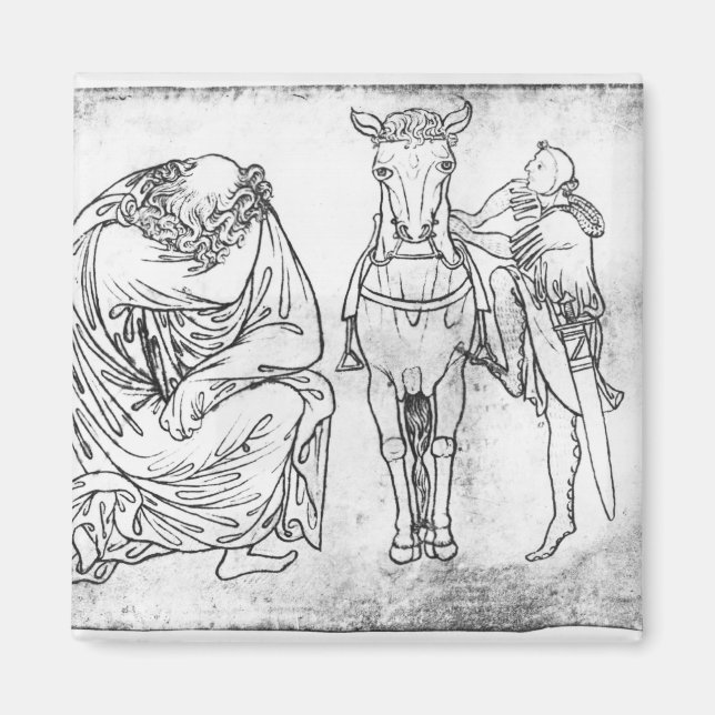 Man seated, Knight mounting his horse Magnet (Front)