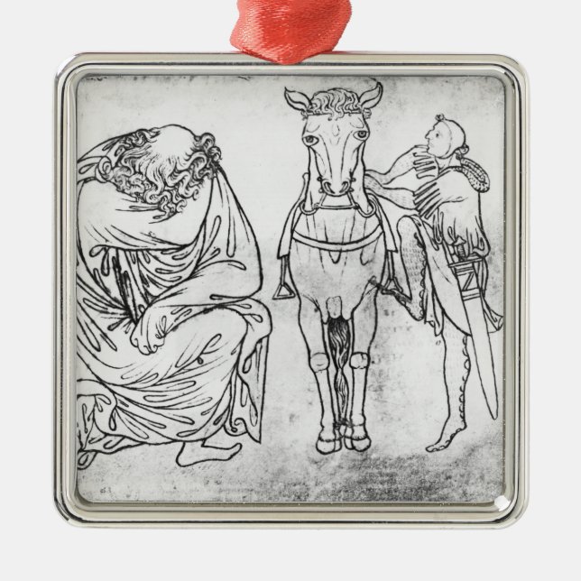 Man seated, Knight mounting his horse Metal Ornament (Front)