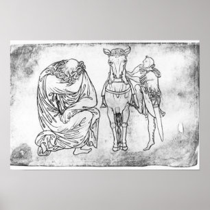 Man seated, Knight mounting his horse Poster