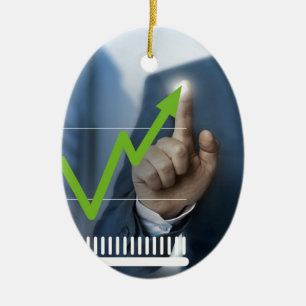 Man showing stock price touchscreen concept ceramic ornament