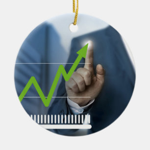 Man showing stock price touchscreen concept ceramic ornament