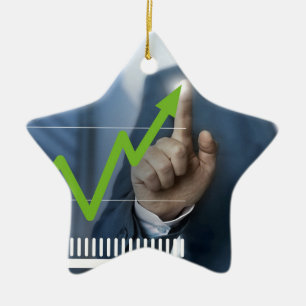 Man showing stock price touchscreen concept ceramic ornament