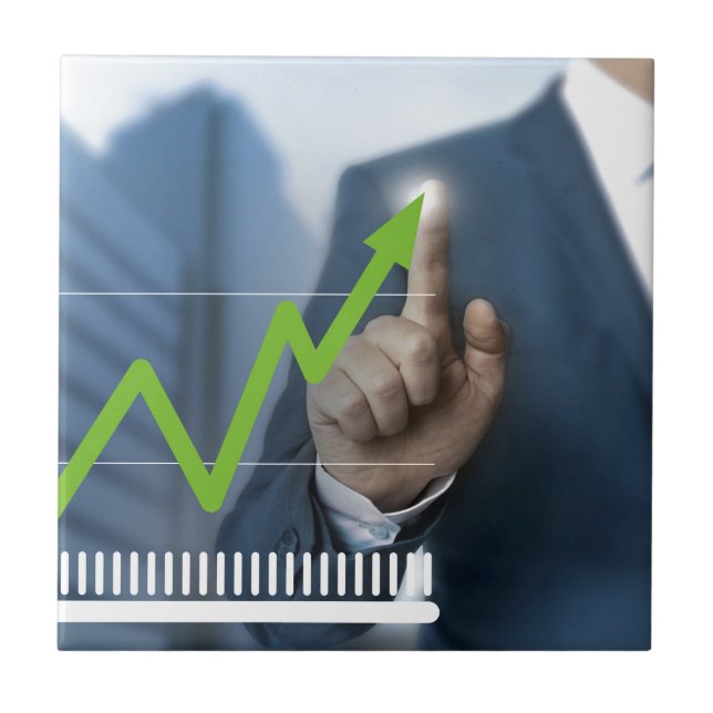 Man showing stock price touchscreen concept ceramic tile (Front)