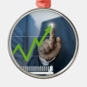 Man showing stock price touchscreen concept metal ornament