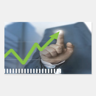 Man showing stock price touchscreen concept rectangular sticker