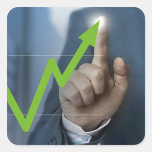 Man showing stock price touchscreen concept square sticker
