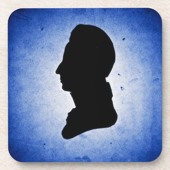"Man Silhouette on Blue" cork coaster (Front)