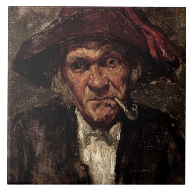Man smoking a pipe, c.1859 ceramic tile (Front)