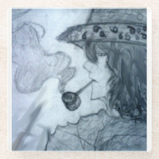 man smoking pipe manga anime glass coaster