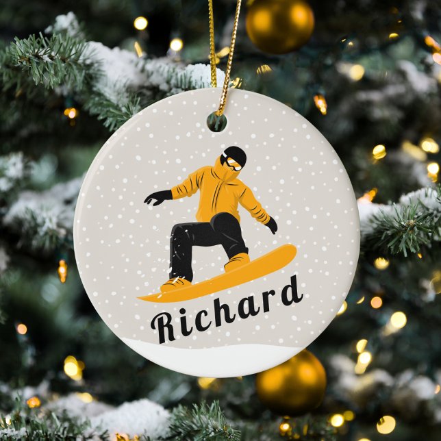 Man Snowboarding Custom Name Extreme Winter Sport Ceramic Ornament (Creator Uploaded)