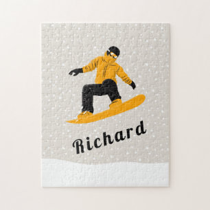 Man Snowboarding Custom Name Extreme Winter Sport Jigsaw Puzzle