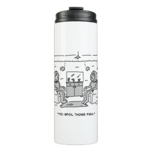 Man Spoils His Tropical Fish - Funny Cartoon on a Thermal Tumbler