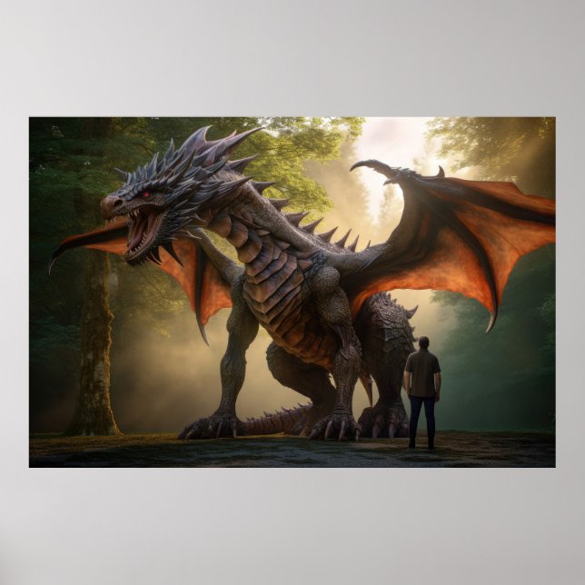 Man stands in front of dragon, poster (Front)