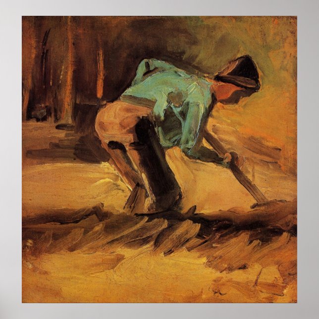 Man Stooping with Stick, Spade by Vincent van Gogh Poster (Front)