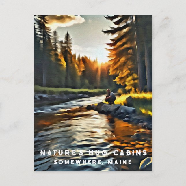 *~* Man Sun Fishing Stream AP49 River Maine Postcard (Front)