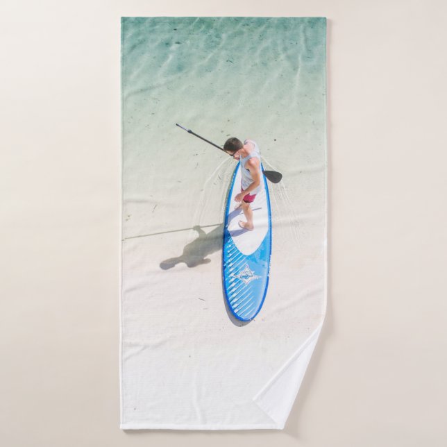Man surfing on beach bath towel (Bath Towel)