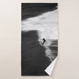 MAN SURFING ON BIG WAVES BATH TOWEL