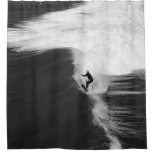 MAN SURFING ON BIG WAVES SHOWER CURTAIN