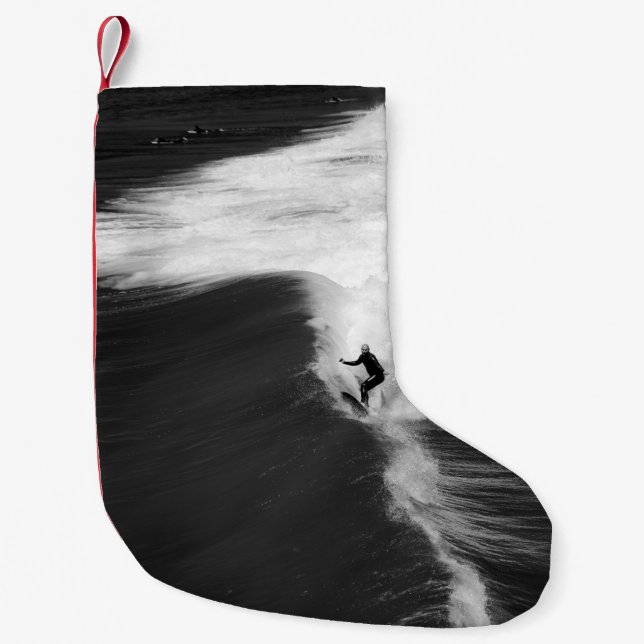 MAN SURFING ON BIG WAVES SMALL CHRISTMAS STOCKING (Front)
