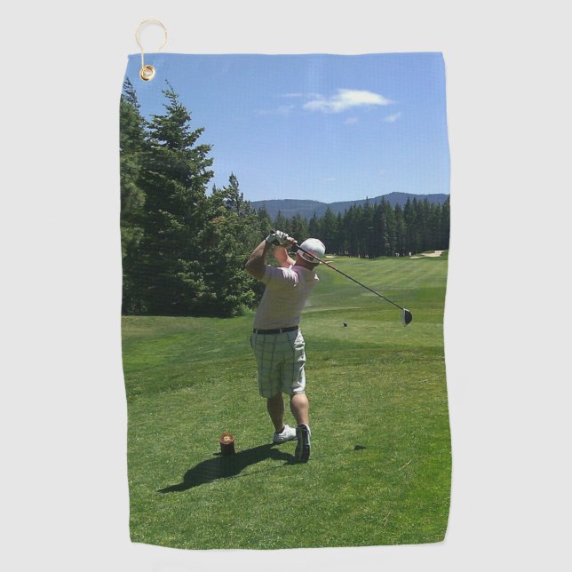Man swinging a Golf field Golf Towels (Front)