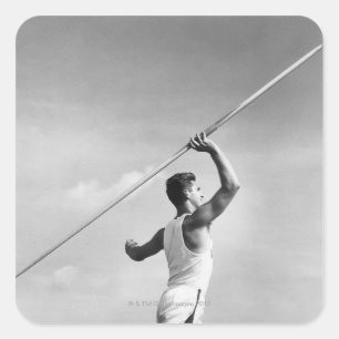 Man Throwing Javelin Square Sticker