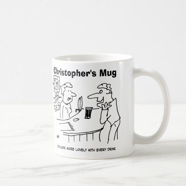Man Tries to Flatter Barmaid. Add Name Choice. Coffee Mug (Right)