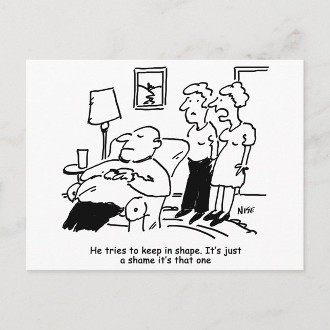 Man Tries to Keep in Shape. Funny Postcard (Front)