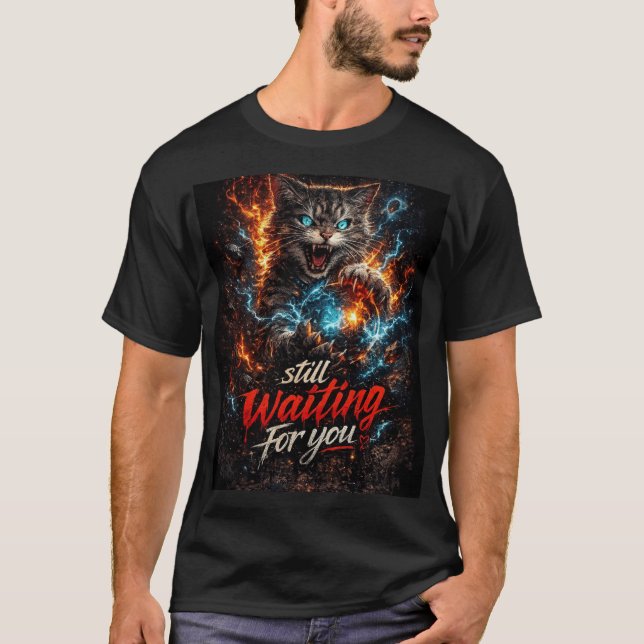 man tshirt cat design still waiting for you  (Front)