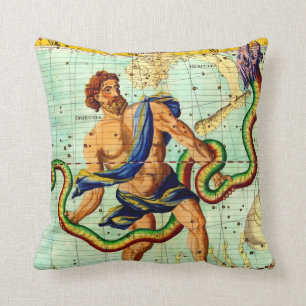 Man vs Sea Serpents Vintage Astronomy Map Art Cushion