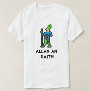 Man walking a trip and Welsh text ALLAN AR DAITH T-Shirt