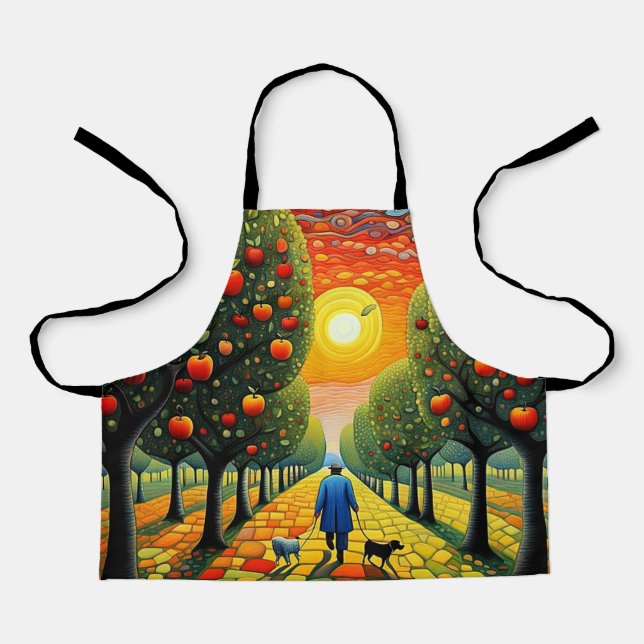 Man walking dogs in Apple orchard Apron (Front)