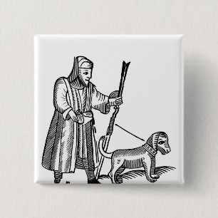 Man Walking his Dog 15 Cm Square Badge