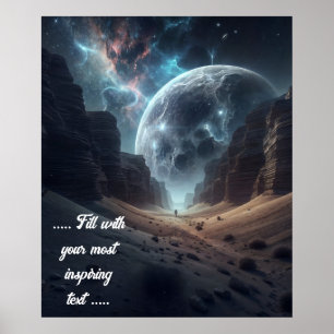 Man walking in the desert towards the full moon poster