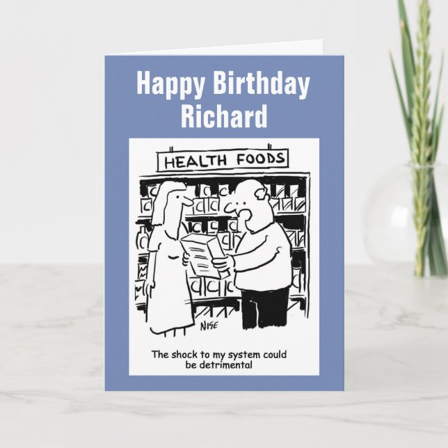 Man wary of eating health food card (Front)