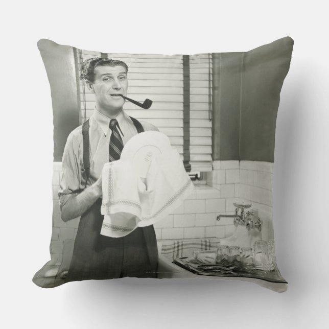 Man Washing Dishes Cushion (Front)