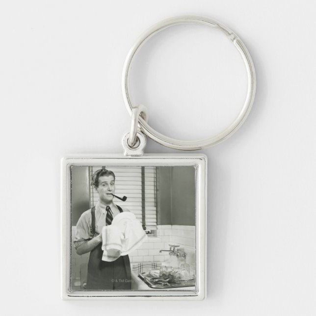 Man Washing Dishes Key Ring (Front)
