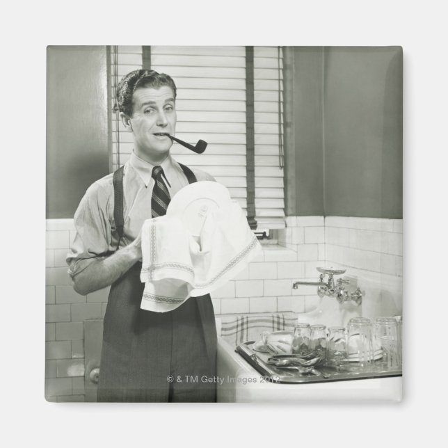 Man Washing Dishes Magnet (Front)