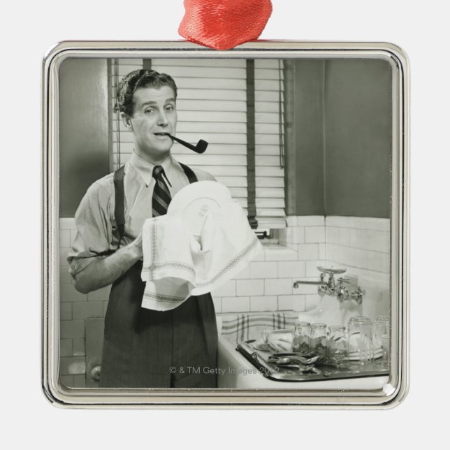 Man Washing Dishes Metal Ornament (Front)