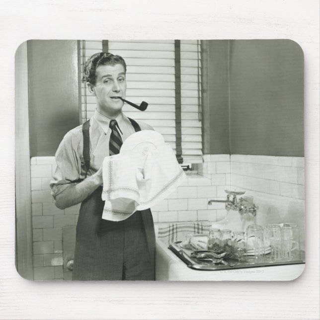 Man Washing Dishes Mouse Pad (Front)