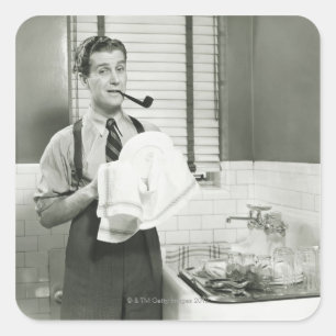 Man Washing Dishes Square Sticker