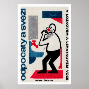 Man Washing Face Matchbox Art Print, Czech Vintage Poster