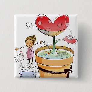 Man watering a potted plant 15 cm square badge