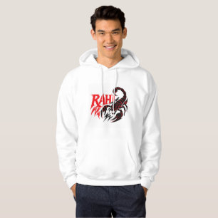 Man Wearing a White Hoodie with Scorpion Design