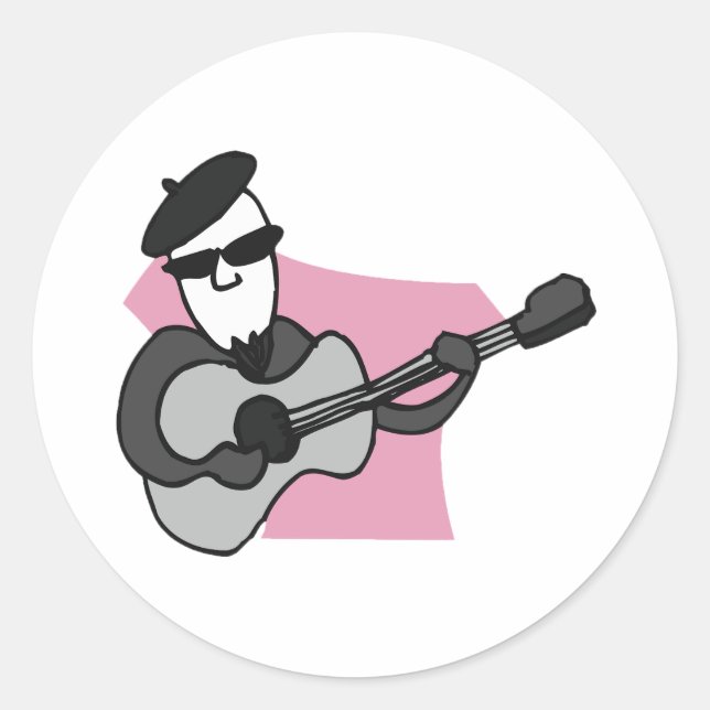 Man Wearing Beret Playing Acoustic Guitar Classic Round Sticker (Front)