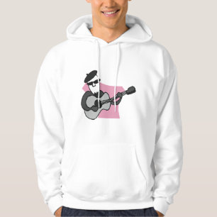 Man Wearing Beret Playing Acoustic Guitar Hoodie
