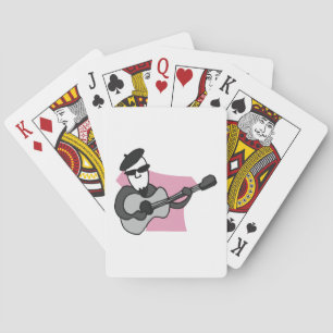 Man Wearing Beret Playing Acoustic Guitar Playing Cards