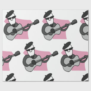 Man Wearing Beret Playing Acoustic Guitar Wrapping Paper