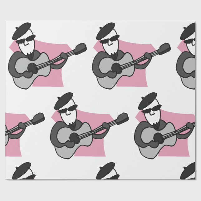 Man Wearing Beret Playing Acoustic Guitar Wrapping Paper (Flat)