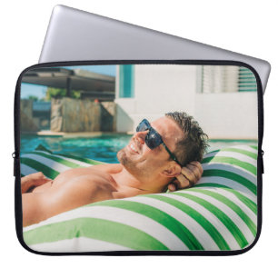 Man wearing black sunglasses laptop sleeve